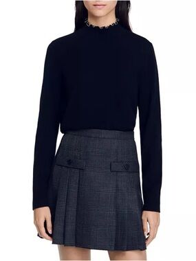 Sandro Alex Wool Cashmere Sweater Black Size 2 US 4-6 NWT Luxe